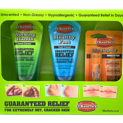 OKeeffes Skincare Gift Set - Working Hand - Healthy Feet - Lip Repair - General Healthcare