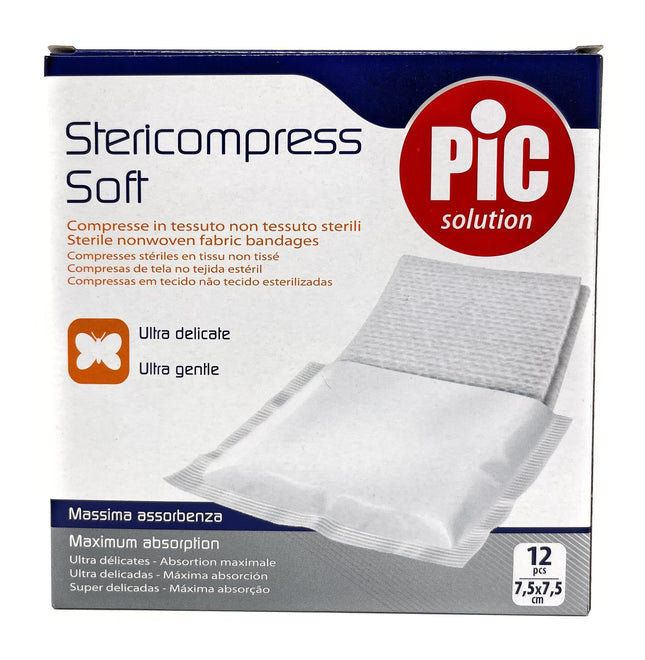 Pic Stericompress Soft - Sterile nonwoven fabric bandages - 7.5 x 7.5cm (12pcs) - General Healthcare