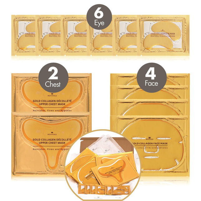 Revitale Gold Collagen Beauty Gift Pack - 6 Eye Gels - 4 Face Masks - 2 Upper Chest Masks - General Healthcare