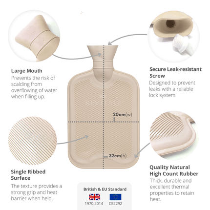 Revitale Natural Rubber Hot Water Bottle with Knit Cover - 2 Litre (Arctic Silver)
