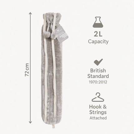 Revitale Extra Long Hot Water Bottle Pom Pom Soft Fur Cover - 72cm - 2L