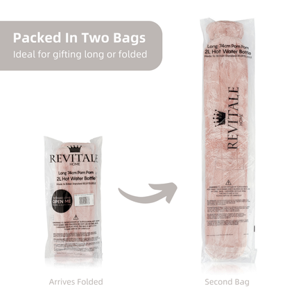 Revitale Extra Long Hot Water Bottle Pom Pom Soft Fur Cover - 72cm - 2L