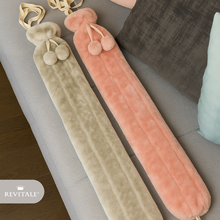 Revitale Extra Long Hot Water Bottle Pom Pom Soft Fur Cover - 72cm - 2L