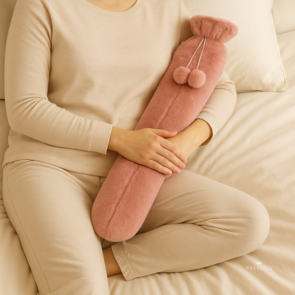 Revitale Extra Long Hot Water Bottle Pom Pom Soft Fur Cover - 72cm - 2L