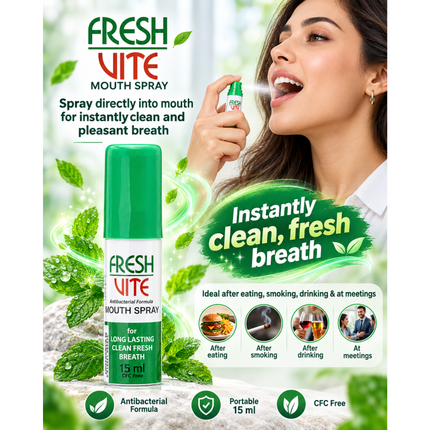 FreshVite Mouth Spray for longer lasting clean breath 15ml - General Healthcare