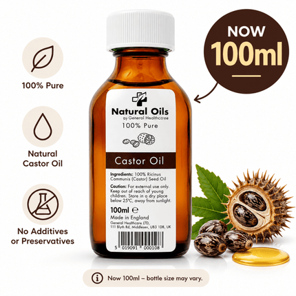 Natural Oils 100% Pure Castor Oil - 100ml - General Healthcare
