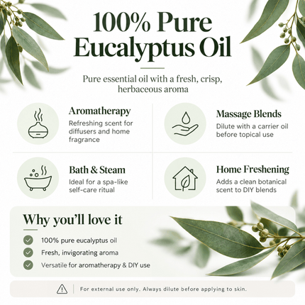 Natural Oils Pure Eucalyptus Essential Oil - 30ml - General Healthcare