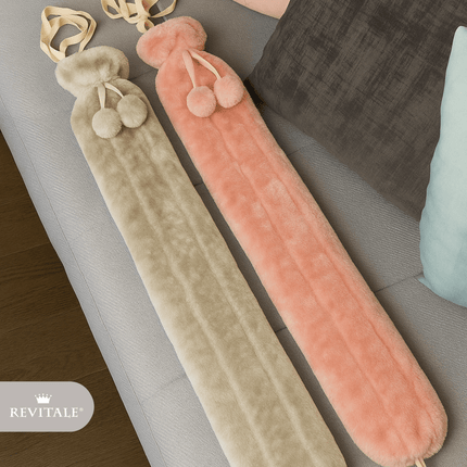 Revitale Extra Long Hot Water Bottle Pom Pom Soft Fur Cover - 72cm - 2L - General Healthcare