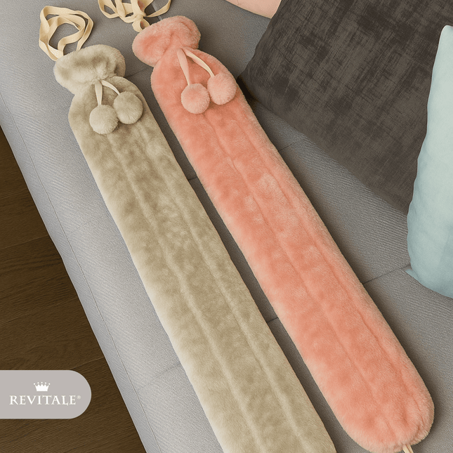 Revitale Extra Long Hot Water Bottle Pom Pom Soft Fur Cover - 72cm - 2L - General Healthcare