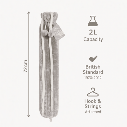 Revitale Extra Long Hot Water Bottle Pom Pom Soft Fur Cover - 72cm - 2L - General Healthcare