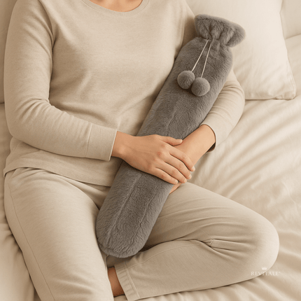 Revitale Extra Long Hot Water Bottle Pom Pom Soft Fur Cover - 72cm - 2L - General Healthcare