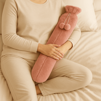 Revitale Extra Long Hot Water Bottle Pom Pom Soft Fur Cover - 72cm - 2L - General Healthcare