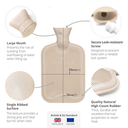 Revitale Luxury Hot Water Bottle with Silver Sleeve Cover (2L) - General Healthcare