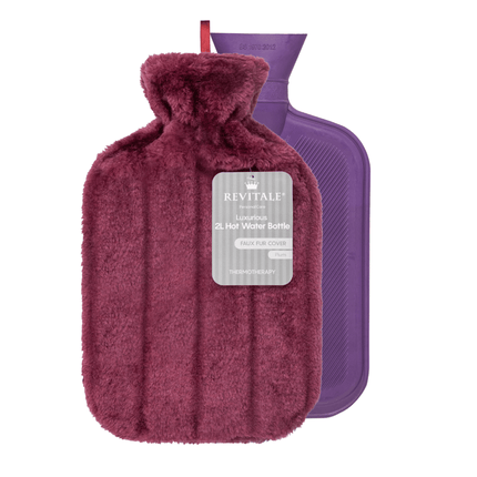 Revitale Natural Rubber Hot Water Bottle with Cosy Fur Cover - 2 Litre - General Healthcare