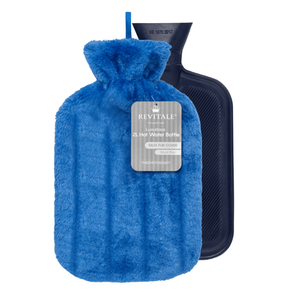 Revitale Natural Rubber Hot Water Bottle with Cosy Fur Cover - 2 Litre - General Healthcare