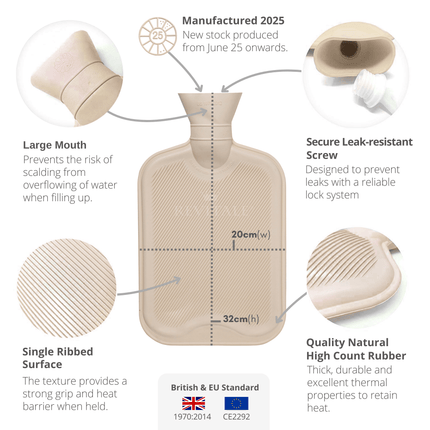 Revitale Natural Rubber Hot Water Bottle with Cosy Fur Cover - 2 Litre - General Healthcare