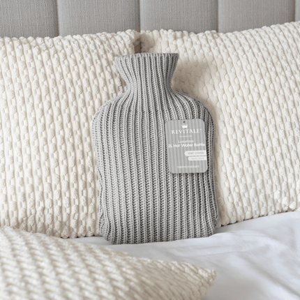 Revitale Natural Rubber Hot Water Bottle with Knit Cover - 2 Litre (Arctic Silver) - General Healthcare
