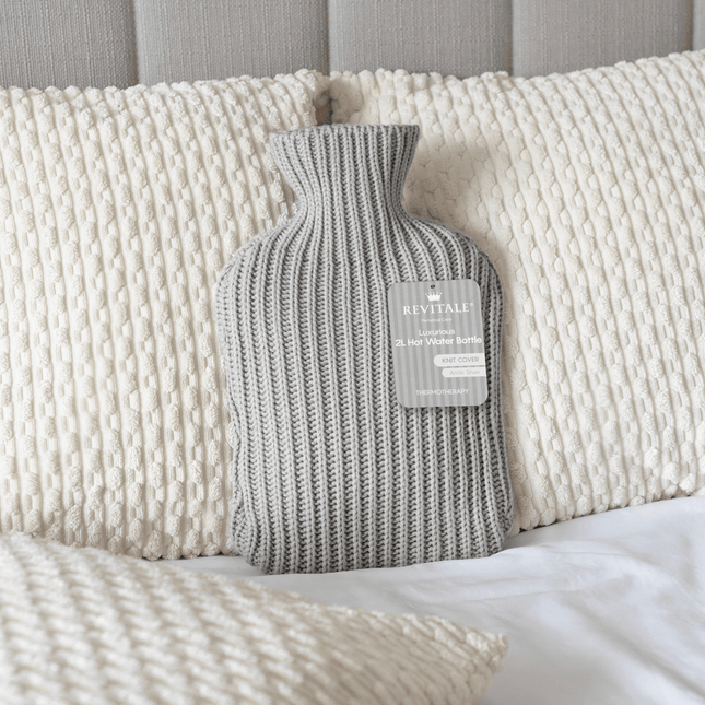 Revitale Natural Rubber Hot Water Bottle with Knit Cover - 2 Litre (Arctic Silver) - General Healthcare