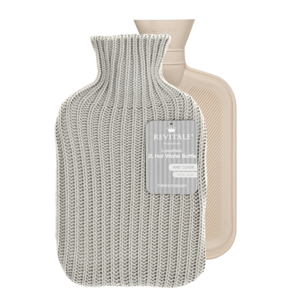 Revitale Natural Rubber Hot Water Bottle with Knit Cover - 2 Litre (Arctic Silver) - General Healthcare