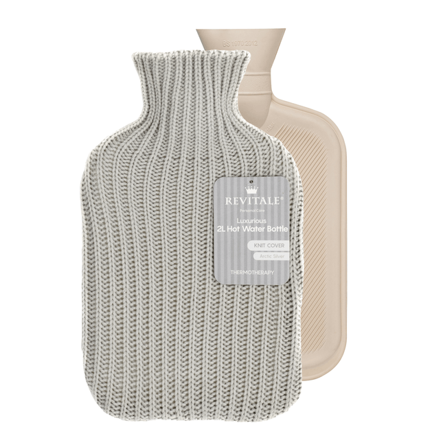 Revitale Natural Rubber Hot Water Bottle with Knit Cover - 2 Litre (Arctic Silver) - General Healthcare