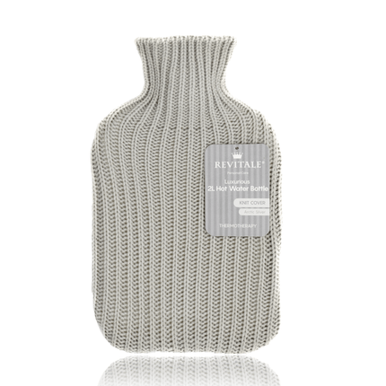 Revitale Natural Rubber Hot Water Bottle with Knit Cover - 2 Litre (Arctic Silver) - General Healthcare