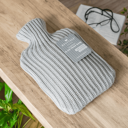 Revitale Natural Rubber Hot Water Bottle with Knit Cover - 2 Litre (Arctic Silver) - General Healthcare