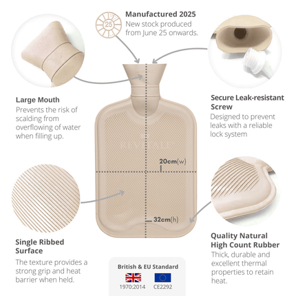 Revitale Natural Rubber Hot Water Bottle with Knit Cover - 2 Litre (Arctic Silver) - General Healthcare