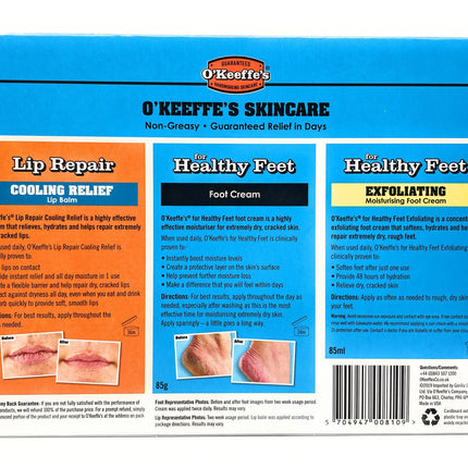 OKeeffes Skincare Gift Set for healthy feet Exfoliating 80g - Foot Cream 80g - Lip Cooling 42g - General Healthcare