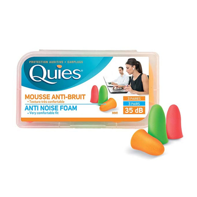 Quies Anti-Nose Soft Foam Ear Plugs - 35dB (3 Pairs)(Multi-coloured) - General Healthcare