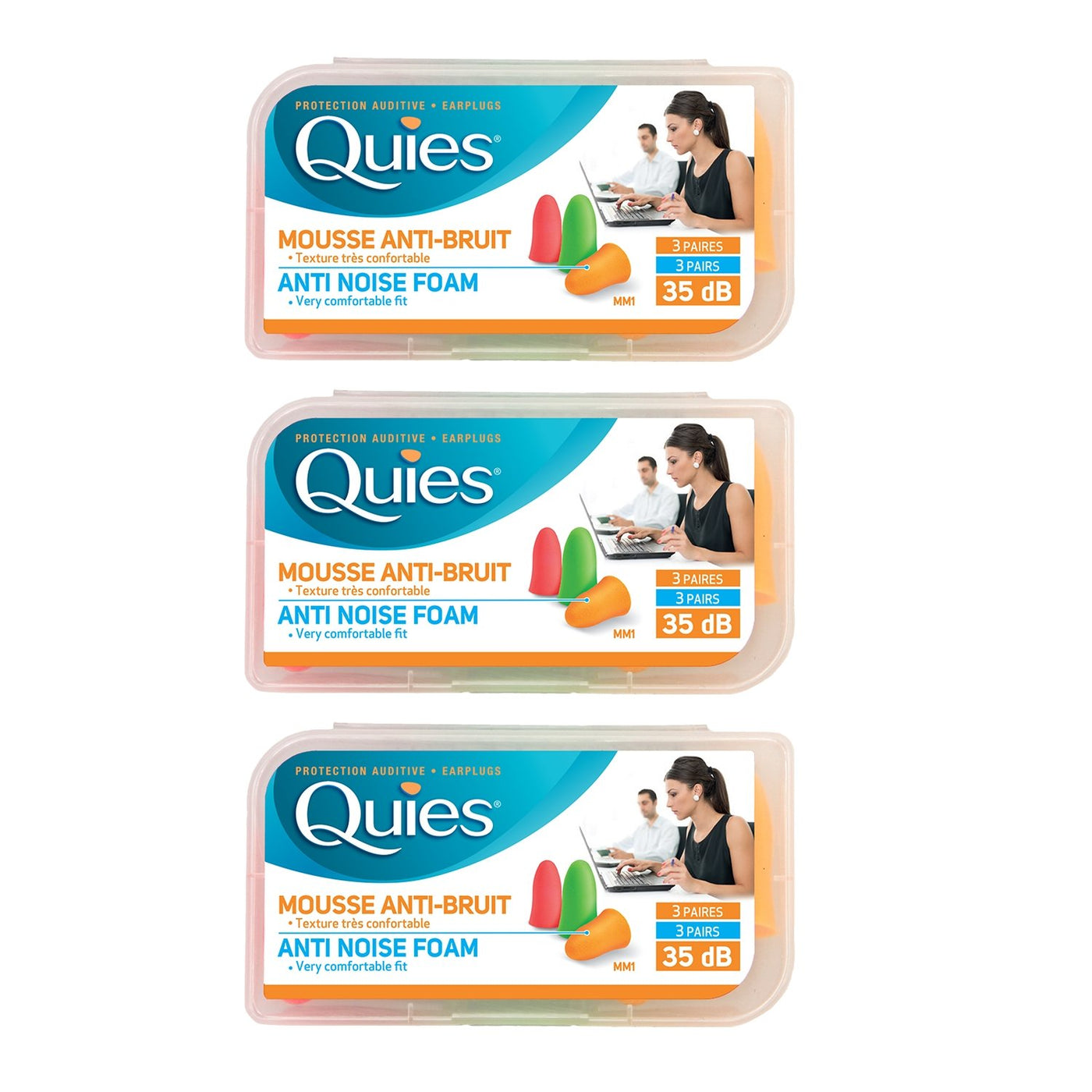 Quies AntiNose Soft Foam Ear Plugs 35dB (9 Pairs)(3 Packs) General